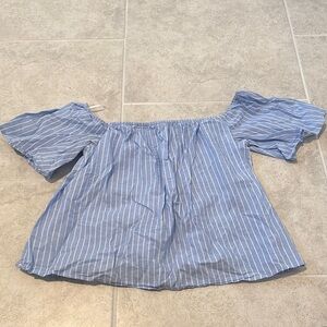 Blue Striped Off-Shoulder Top